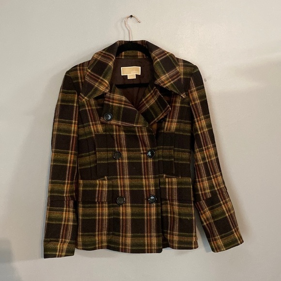 Michael Michael Kors  plaid wool pea coat size xs - Picture 3 of 9